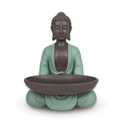 Bild av Tom ficka Boudha statyett Zen och Feng Shui dekoration för att skapa en avslappnande andlig atmosfär lyckopresentidé höjd: 20 cm färg: Grön brun Zen&#039;Light