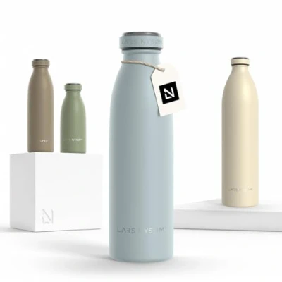 Bild av LARS NYSØM rostfri vattenflaska 350ml, 500ml, 750ml, 1L, 1,5 liter Termosflaska lämplig för kolsyrat Läcksäker sport, utomhus, skola (Sky Blue, 500ml)