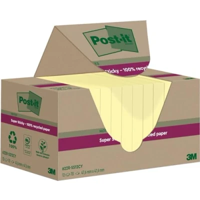 Bild av Post it® Notes Super Sticky 47,6x47,6mm recycled gul 12/fp
