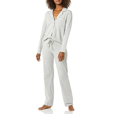 Bild av Amazon Essentials dam bomull modal långärmad skjorta och full längd botten pyjamas set (finns i plusstorlek), grå ljung, liten