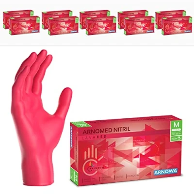Bild av ARNOMED engångshandskar röda, nitrilhandskar M, med 1000 st, puderfria, latexfria gummihandskar, finns i XS, S, L &amp; XL