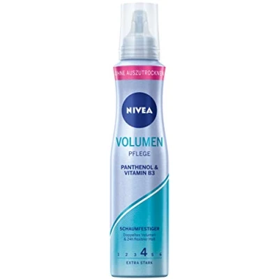 Bild av NIVEA Volymvård skumbeständig, vårdande hårskum med värmeskydd, pantenol och vitamin B3, hårfixare för synligt mer volym (stopp 4), styling mousse (150 ml)
