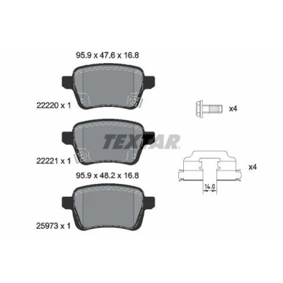 Bild av TEXTAR 2222001 Jeu de plaquettes frein non préparé pour indicateur d&#039;usure avec vis d&#039;étrier accessoires OPEL: Corsa E 3/5 portes