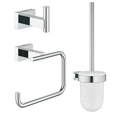 Bild av GROHE Essentials Cube badrumstillbehör toalettsats 3 i 1 (material: Glas/metall) krom, 40757001