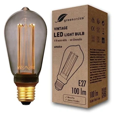 Bild av greenandco Dekorativ LED lampa i vintagestil E27 ST64 rökgrå 4W 100 lm 1 800 K mycket varm vit 320 230 V inget flimmer ej dimbar