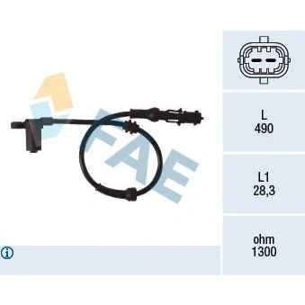 Bild av FAE 78077 Capteur ABS Essieu avant inductif 2 490 OPEL: Corsa C 3/5 portes, Meriva A, Astra H GTC