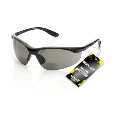 Bild av voltX &#039;CONStructTOR&#039; BIFOCAL Reading Säkerhetsglasögon (SMOKE/GRÅ +1,0 dioptre) UKCA &amp; CE EN166F certifierade/cykling sportglasögon inkluderar säkerhetssladd + UV400 anti dimbelagd lins