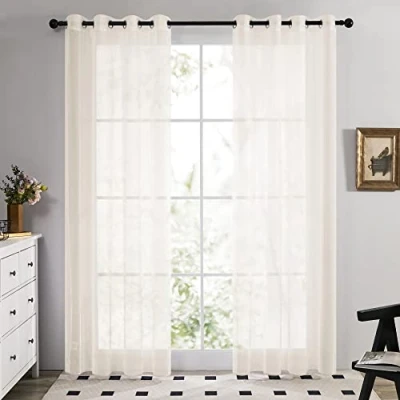 Bild av Deconovo Uppsättning av 2 gardiner transparenta vardagsrum sovrum öljettgardin modern 260 x 140 cm ljusbeige