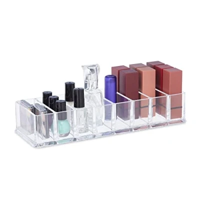 Bild av Relaxdays Make Up Organizer fyrkantig, 8 fack, multifunktionslåda, nagellack och ögonskugga, H x B D: 5 25,5 9 cm, transparent