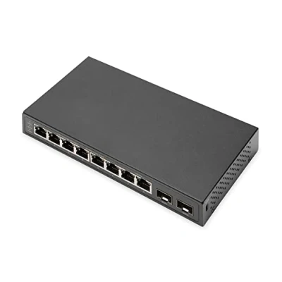 Bild av DIGITUS 10 Port Gigabit nätverksswitch Unamanaged 8x RJ45 portar 2x SFP uplinks 10/100/1000 Mbps Auto MDI/MDI X svart