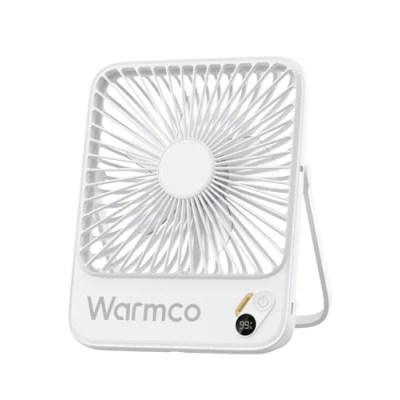 Bild av Warmco CoolPrime D3 bärbar skrivbordsfläkt uppladdningsbar, 10 000 mAh 8 tum tyst tunn batteridriven personlig fläkt med stark vind digital display för kontor, resor, bibliotek, sovrum, utomhus,