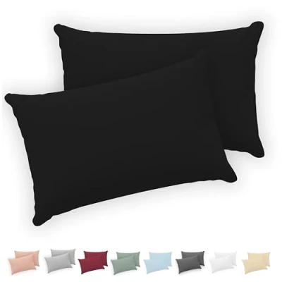 Bild av Twinzen® Örngott 40x70 (Set om 2) Jersey 100% bomull 150 GSM Svart Kuddfodral med dragkedja Oeko Tex certifierad