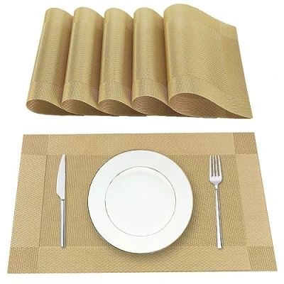 Bild av Lumaca Tvättbara Bordstabletter, set med 6 Frukostunderlägg i 70% PVC och 30% Polyester, Halkfri, Värmebeständig, för Köksbord, Guld
