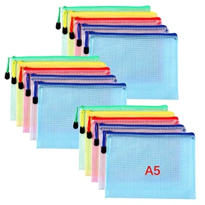 Bild av Oderra A5 plastpåse, 15 st blixtlåsficka, PVC Mesh dragkedja förvaringsväska plånbok, förvaring av papper små föremål, kosmetika och resetillbehör etc