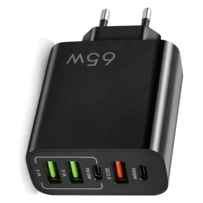 Bild av 65 W USB laddare C, 5 portar C snabbladdning, i 1 Dual Charging Block PD+QC, snabbladdning med flera portar, kompatibel alla mobiltelefoner