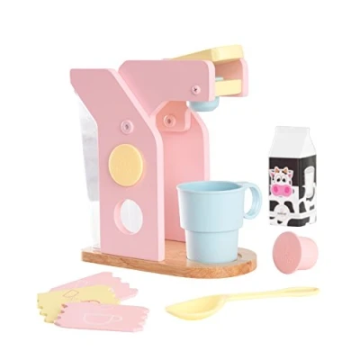 Bild av KidKraft Pastell kaffebryggare av trä för barnkök med kapslar, lekkök tillbehör, leksaker barn från 3 år, 63380
