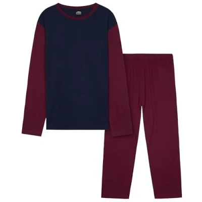 Bild av CityComfort Lång pyjamasset för män, vuxna, tonåringar, mjuka 2 delat myskläder nattkläder mysig pyjamas gåvor till honom, Vinröd/marinblå, XL