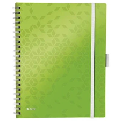 Bild av Leitz WOW Be Mobile Anteckningsblock med hård pärm, A4, 80 ark, linjerad, spiralbundet, vitt papper, g/m2, grön, 46440054