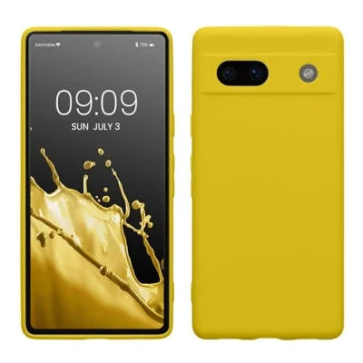 Bild av kwmobile fodral kompatibelt med Google Pixel 7a skyddande smalt TPU telefonfodral mjuk matt finish strålande gul