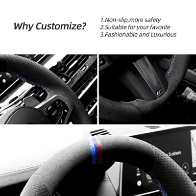 Bild av Stickad rattmuff Alcantara rattskydd för BMW G20 G21 F40 F44 G22 G26 G30 G31 G32 G11 16 G01 G02 G05 G06 G07 G29