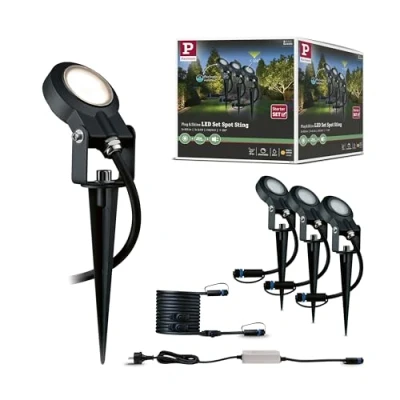Bild av Paulmann 93696 Plug &amp; Shine jordspett Sting A++ Trädgårdsstrålkastare grundset med 3000 K varmvitt utomhusbelysning IP67 vattentät 3x6 watt dimbar