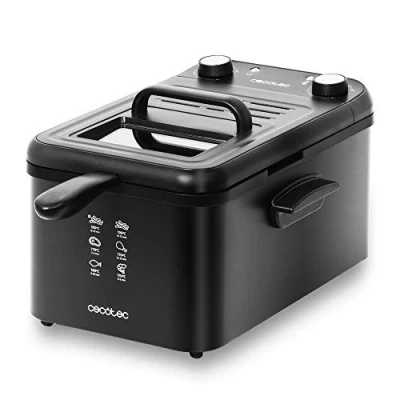 Bild av Cecotec CleanFry Infinity 3000 svart elektrisk fritös, 3 l, upp till 190 ºC, timer, emaljerad tank som är lämplig för rengöring i diskmaskin, oljefilter, 2400 W.