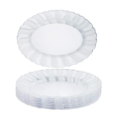 Bild av MATANA 10 ovala serveringsfat i klara plast, matfestbrickor 30 cm x 23 bufféer, bröllop, födelsedagar, jul, fester robust och återanvändbar