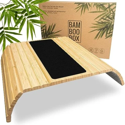 Bild av BamBooBox Soffbricka/Soffhylla av Bambu för Drycker, Snacks Armstödsbricka Massivt Trä