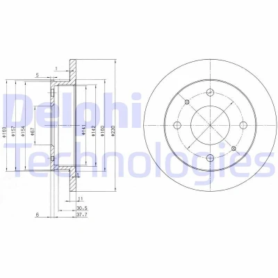 Bild av DELPHI BG3337 Disque de frein 230 11 4 plein huilé non traité sans roulement roue, bague ABS HYUNDAI: Atos