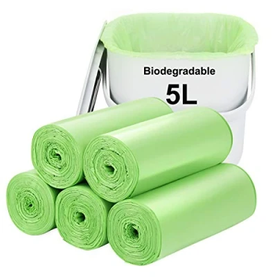 Bild av Biologiskt nedbrytbara soppåsar 120 st, Aievrgad 5 l/1,2 gallon små sopsäckar/för bänkskiva. Papperskorg/sopsäckar, 100 % återvunnen, tuff, nedbrytbar, kompostpåsar för mat/hushåll svart