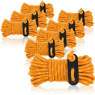 Bild av COM FOUR® 8x killrep vardera 4m för camping reflexer i orange tältsnöre med killspänne spännsnöre campinglina repsträckare tältrep stormrem