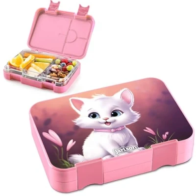 Bild av Jarlson® Matlåda barn lunchlåda för med fack TONI bentolåda läckagesäker jutebox dagis och skola flickor pojkar Vesperbox Snackslåda (kattE)