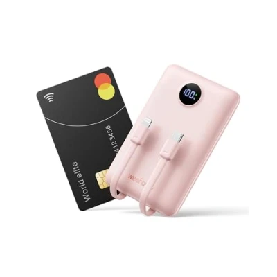 Bild av WeeFancy Mini Power Bank 10000mAh 22.5W Bärbar laddare USB C med integrerad kabel PD QC snabbladdning, ultrakompakt externt batteri 2 utgångar kompatibel iPhone 15/14/Galaxy/Xiaomi/OnePlus