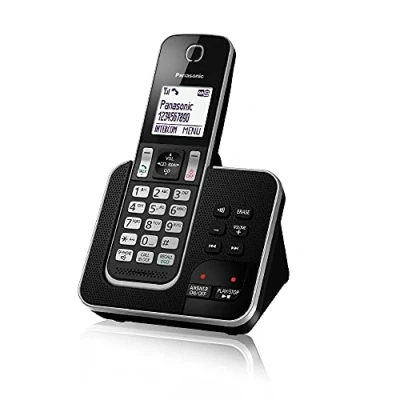 Bild av Panasonic KX TGD320JTB Trådlös DECT telefon med telefonsvarare, monokrom vit LCD skärm, bakgrundsbelyst skärm och knappar, polyfonisk ringsignal, oönskade samtalslås, svart
