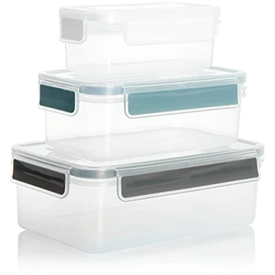 Bild av COM FOUR® Set med 3 delar förvaringsburkar av plast i storlekar för camping eller picknick förvaringslåda lock (03 stycken transparent/grå/blå/vit)