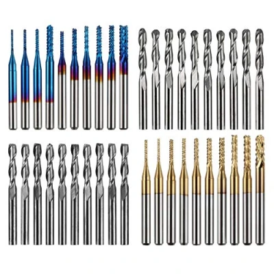 Bild av Genmitsu skaftfräs set med totalt 40 CNC router bits, 3,175 mm (1/8 tum) skaft, frässats 2 spår platt och kulhuvudfräsar, Nano Blue beläggning titanbeläggning, MC40A