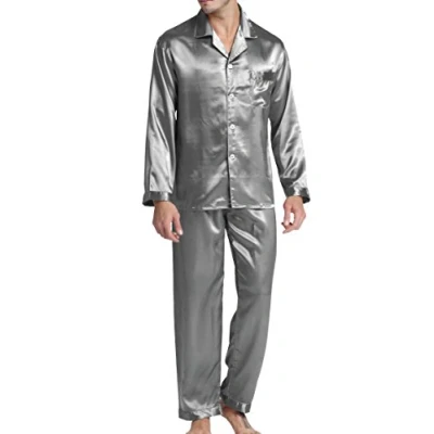 Bild av Sovkläder satin pyjamas set nattkläder myskläder, Ljusgrå, M