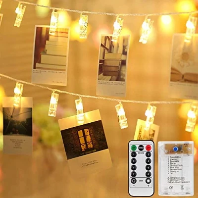 Bild av Mitening 40 LED pinnlampor, fotoklämma ljusslingor inomhus USB/batteridrivna hängande fotoramar dekorationer för sovrum bröllop julfest