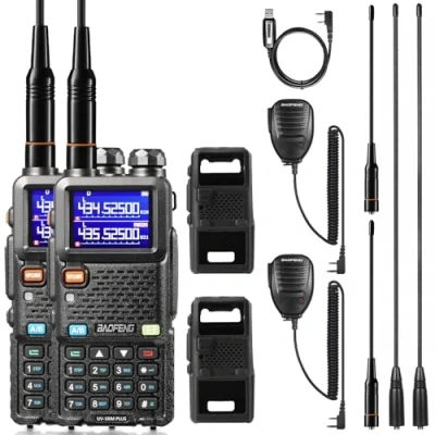 Bild av BAOFENG UV 5RM Plus 10 W amatörradio, dubbelbands radio, FM luftmottagare, lång räckvidd, med mjukt fodral, programmeringskabel, 2 500 mAh batteri, USB C kontakt, stöder Chirp, pack