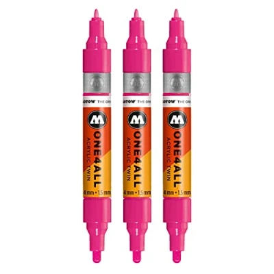 Bild av Molotow One4All Acrylic Twin markeringspenna (linjetjocklek 1,5 mm och 4 mm, hög täckning permanent), 3 stycken färg 217 neon rosa flouresande