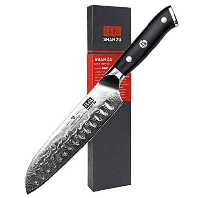 Bild av SHAN ZU Japansk Santoku Kniv 18cm, Damaskus 67 Lagers KöKskniv I StåL, Superskarp Professionell Kniv, G10 Handtag Pro Serien