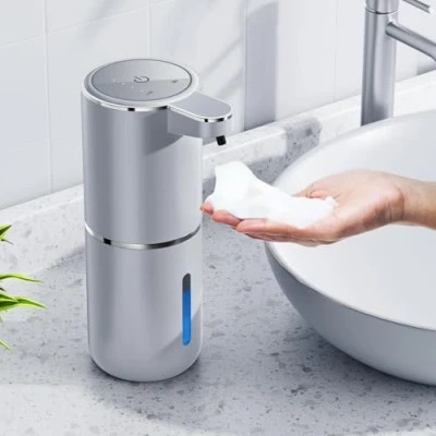 Bild av Automatisk tvåldispenser, 380 ml, beröringsfri, väggmontering, sensor, påfyllbar, USB, för badrum, kök, kontor, silver
