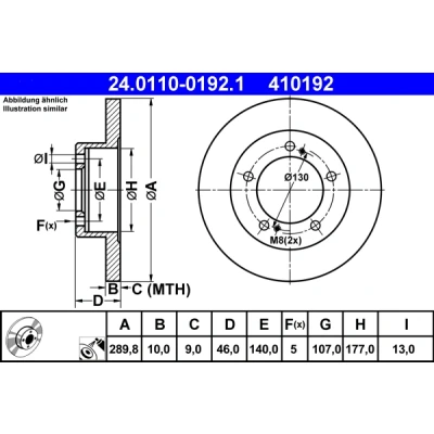 Bild av ATE 24.0110 0192.1 Disque de frein 289,8 10,0 5 140,0 plein revêtu SUZUKI: Samurai SUV, SJ 410 SUV Cabriolet