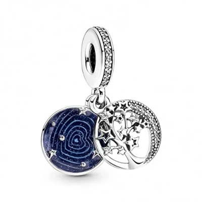 Bild av PANDORA Baum &amp; Galaxis Mond Doppelter Charm Anhänger in Sterling Silber mit Zirkonia, 799645C01