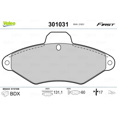 Bild av VALEO 301031 Jeu de plaquettes frein FIRST Essieu avant contact signal d&#039;usure exclu sans tôle anti bruit CITROËN: Xantia 5 portes