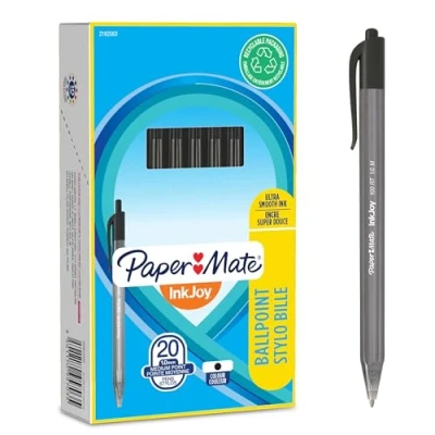 Bild av Paper Mate InkJoy 100RT Kulspetspennor med tryckknapp Mediumspets (1,0 mm) Svart 20 stycken