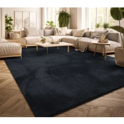 Bild av Matta Vardagsrum Stor Enfärgad Modern Design Tvättbar Gul Guld, Färg: Blå Marin, Storlek:80x150 cm