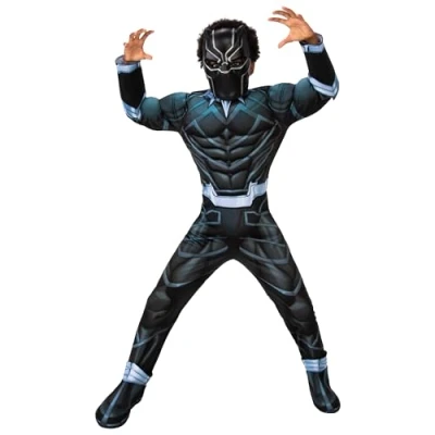 Bild av Rubies 301734M Black Panther Deluxe Barn Maskerad, Pojkar, Flerfärgad, 9 10 År Halloween
