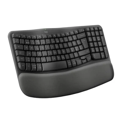 Bild av Logitech Wave Keys trådlöst ergonomiskt tangentbord med vadderat handledsstöd, bekväm skrivupplevelse, Easy Switch, Bluetooth, Logi Bolt, för flera operativsystem, Windows/Mac Grafit, Pan Nordic