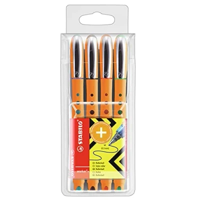 Bild av Rollerball STABILO worker+ Medium Wallet of 4 Assorted Colours